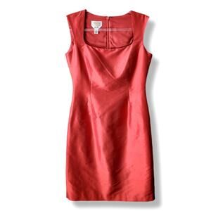 Vtg 90s Talbots Coral Red Silk Sheath Dress 6P Monica Preppy Cocktail MCM Mod